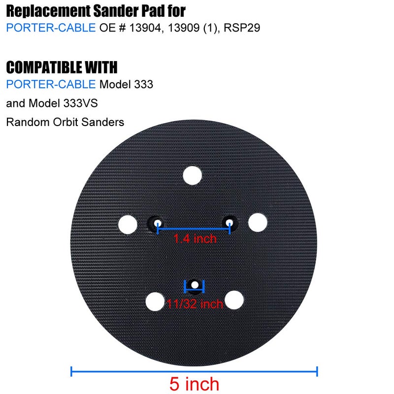Tockrop 5" Sander Pad for Porter-Cable 333 and 333VS Random Orbit Sanders - Replacement for No. 13904 Hook-and-Loop Pad - Image 2